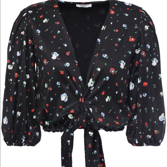 Ganni Tops - Ganni cropped Tie front-floral shirt Size 2